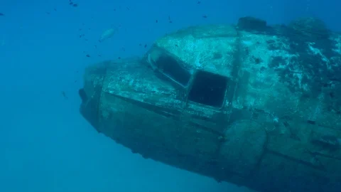 Old Crashed Plane Underwater Stock Footage 124195274