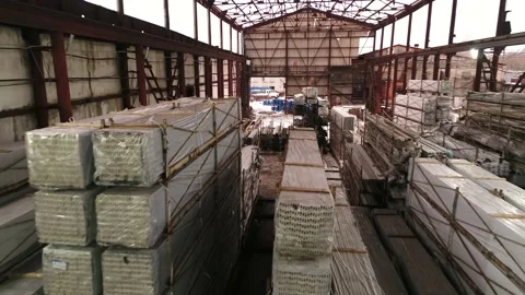 An Old Creepy Warehouse Of Plastic Profiles. Stock Footage 174732399