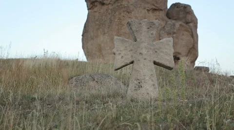 Old cross in a field Stock Footage 67279469