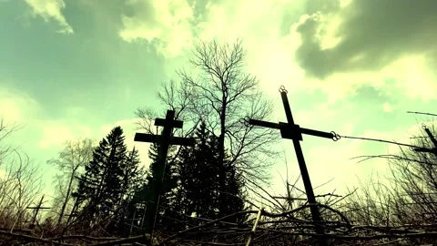 Old cross on graveyard Stock Footage 151485172