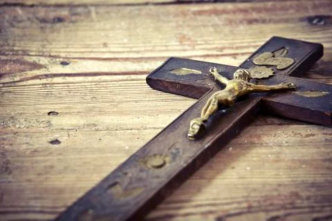 Old cross with jesus Stock Photos