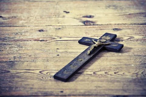 Old cross with jesus Stock Photos