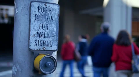 Old Crosswalk Button Loopable Traffic and Pedestrians in Boston Stock Footage 32628852