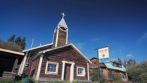 Old Crow, Canada. Town's old church. Stock Footage 116803287