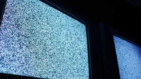 Old Crt Television Screen Displaying Glowing Blue Static White Noise Texture Stock Footage 335634611