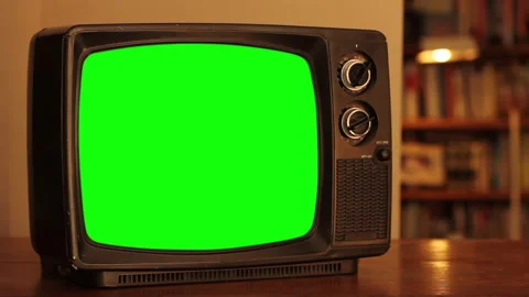 Old CRT TV Set with Green Screen. Close ... | Stock Video | Pond5