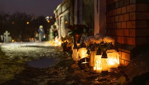 Old Crypts And Candles Burning Stock Photos