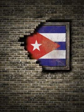 Old  Cuba flag in brick wall Stock Illustration