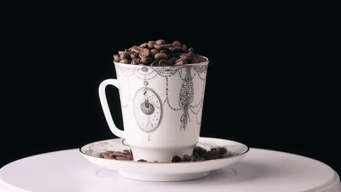 Old cup rarity. coffee beans Stock Footage 101770065