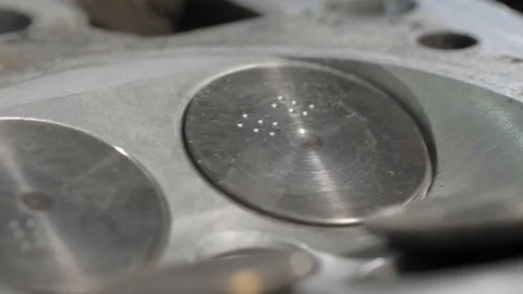 Old cylinder head block with valves. Close-up. Clean details. Stock-Footage 208840375
