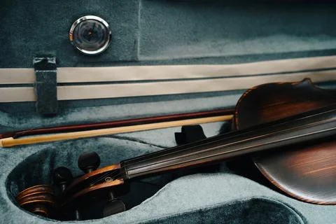 Old Czech violin in an open case Stock Photos
