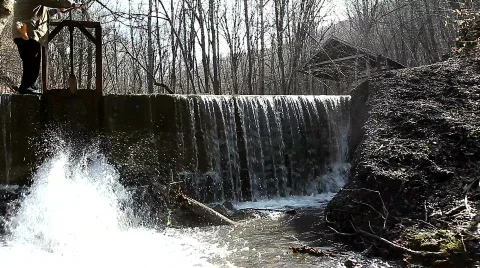 Old dam on the river in the woods Stock Footage 650620