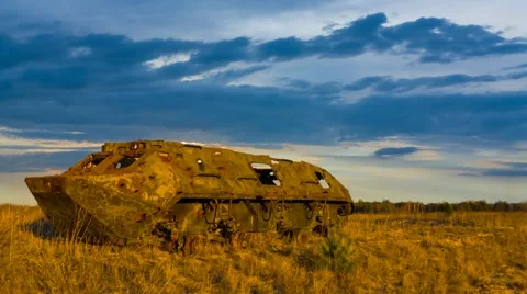 Old damaged ATC vehicle at the sunset Stock-Footage 60702853