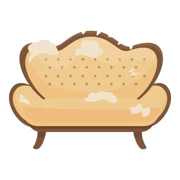 Old damaged sofa with torn upholstery standing on white background Stock Illustration
