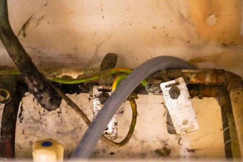 Old damp and dirty pipework 스톡 사진