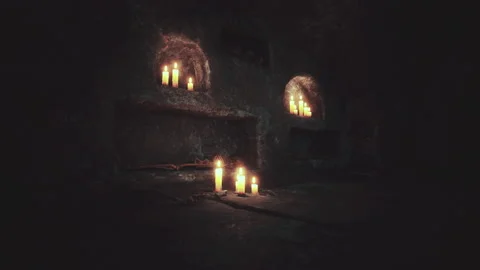 Old dark catacombs with candles Vídeos de archivo 166942828