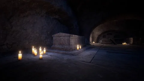 Old dark catacombs with candles Видео 167892286