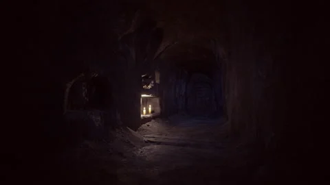 Old dark catacombs with candles Видео 168439261