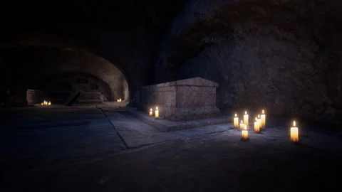 Old dark catacombs with candles Видео 169744217