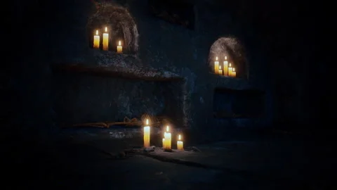 Old dark catacombs with candles Видео 170756262