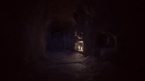 Old dark catacombs with candles Stock-Footage 196276004
