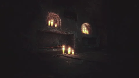 Old dark catacombs with candles Stock-Footage 240945661