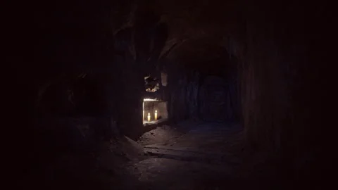 Old dark catacombs with candles Stock-Footage 241714832