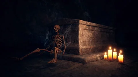 Old dark catacombs with candles Stock-Footage 243166135