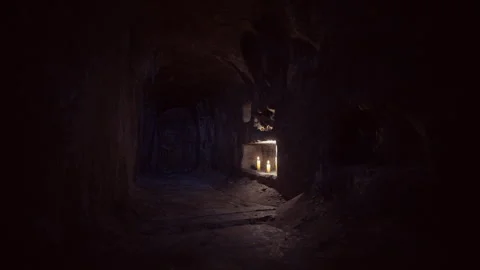 Old dark catacombs with candles Stock-Footage 246173243