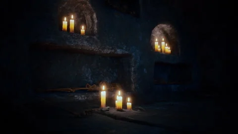 Old dark catacombs with candles Stock-Footage 251562818