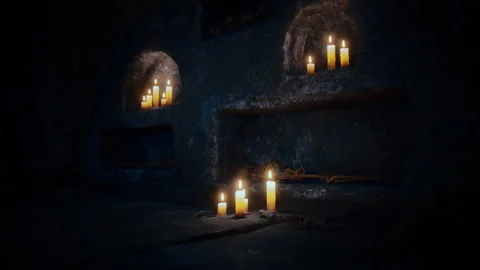 Old dark catacombs with candles Stock-Footage 255284321
