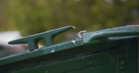 Old dark green canoe / Close up on anchor point Stock Footage 130929148