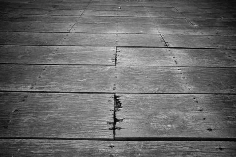 Old dark plank footpath Stock Photos