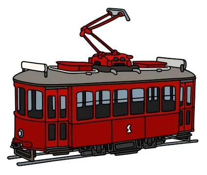 Old dark red tramway Stock Illustration