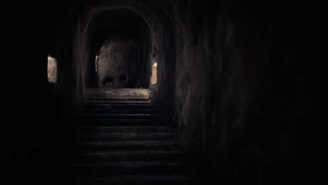 Old dark stone underground Catacombs Видео 160191409