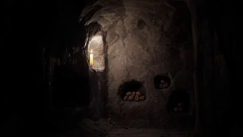 Old dark stone underground Catacombs 库存影片 161547204