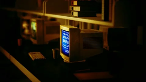 Old dark vintage computing laboratory Stock Footage 149637442