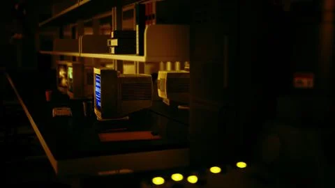 Old dark vintage computing laboratory Illustrazione stock