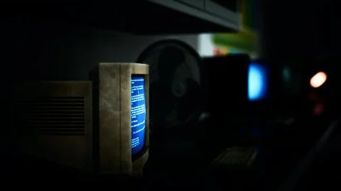 Old dark vintage computing laboratory Stock Illustration