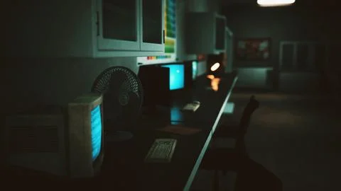 Old dark vintage computing laboratory Stock-Illustration