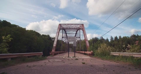 Old Dead River  Bridge Closed Wide Static Stock Footage 71328842