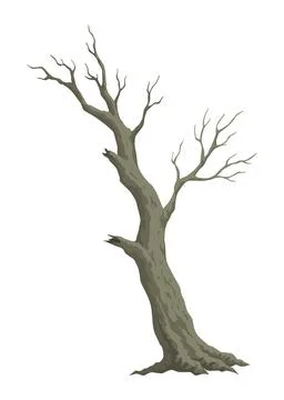 Old dead tree. Hand draw leafless trunk. Winter or autumn season plants icon Stock Illustration