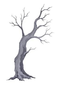 Old dead tree. Hand draw leafless trunk. Winter or autumn season plants icon Illustrazione stock