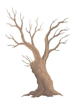 Old dead tree. Hand draw leafless trunk. Winter or autumn season plants icon Stock Illustration