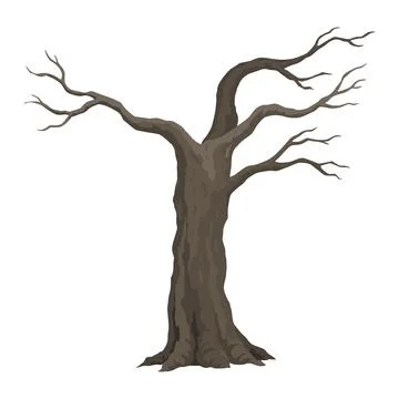 Old dead tree. Hand draw leafless trunk. Winter or autumn season plants icon Stock Illustration