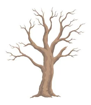 Old dead tree. Hand draw leafless trunk. Winter or autumn season plants icon Illustrazione stock