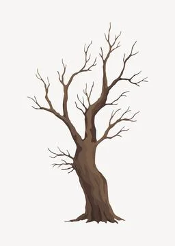 Old dead tree. Hand draw leafless trunk. Winter or autumn season plants icon Stock Illustration