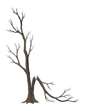 Old dead tree, rough spooky bark, dry naked branch silhouette. Vector scary Illustrazione stock