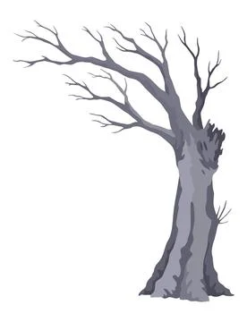 Old dead tree, rough spooky bark, dry naked branch silhouette. Vector scary Illustrazione stock