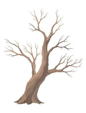 Old dead tree, rough spooky bark, dry naked branch silhouette. Vector scary Stock Illustration